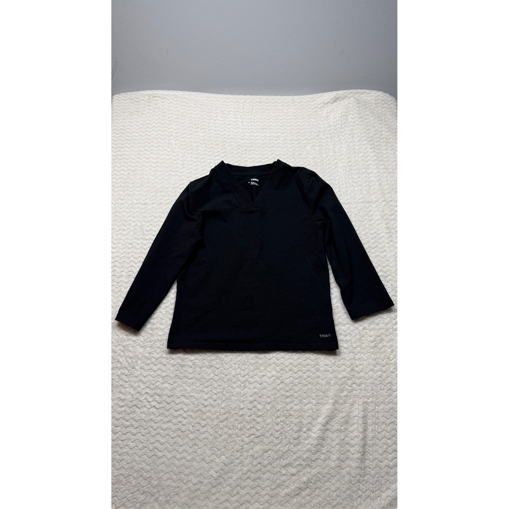 TNA Aritzia Womens Long Sleeve V-Neck Top Black Jersey Knit Size M 4787